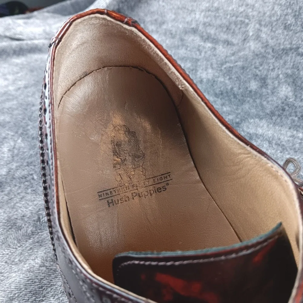 Hush‎ Puppies Bozeman Cognac Brown Leather Wingtip Oxford Dress Shoes US 12